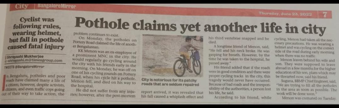 Another pothole death